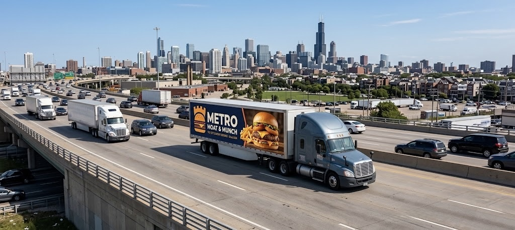 AdHaul semi-trailer panel on a city highway